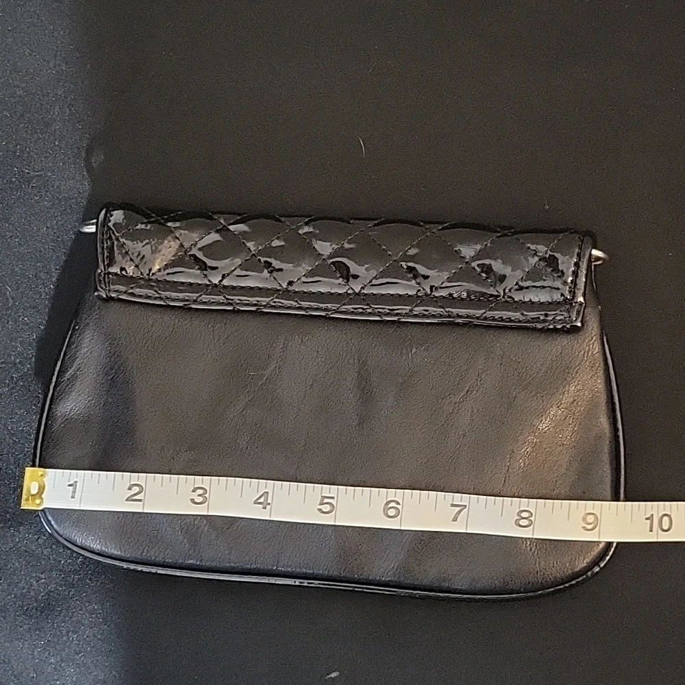 GRACE ADELE Jane Quilted Patent Faux Leather Clutch Black nwot